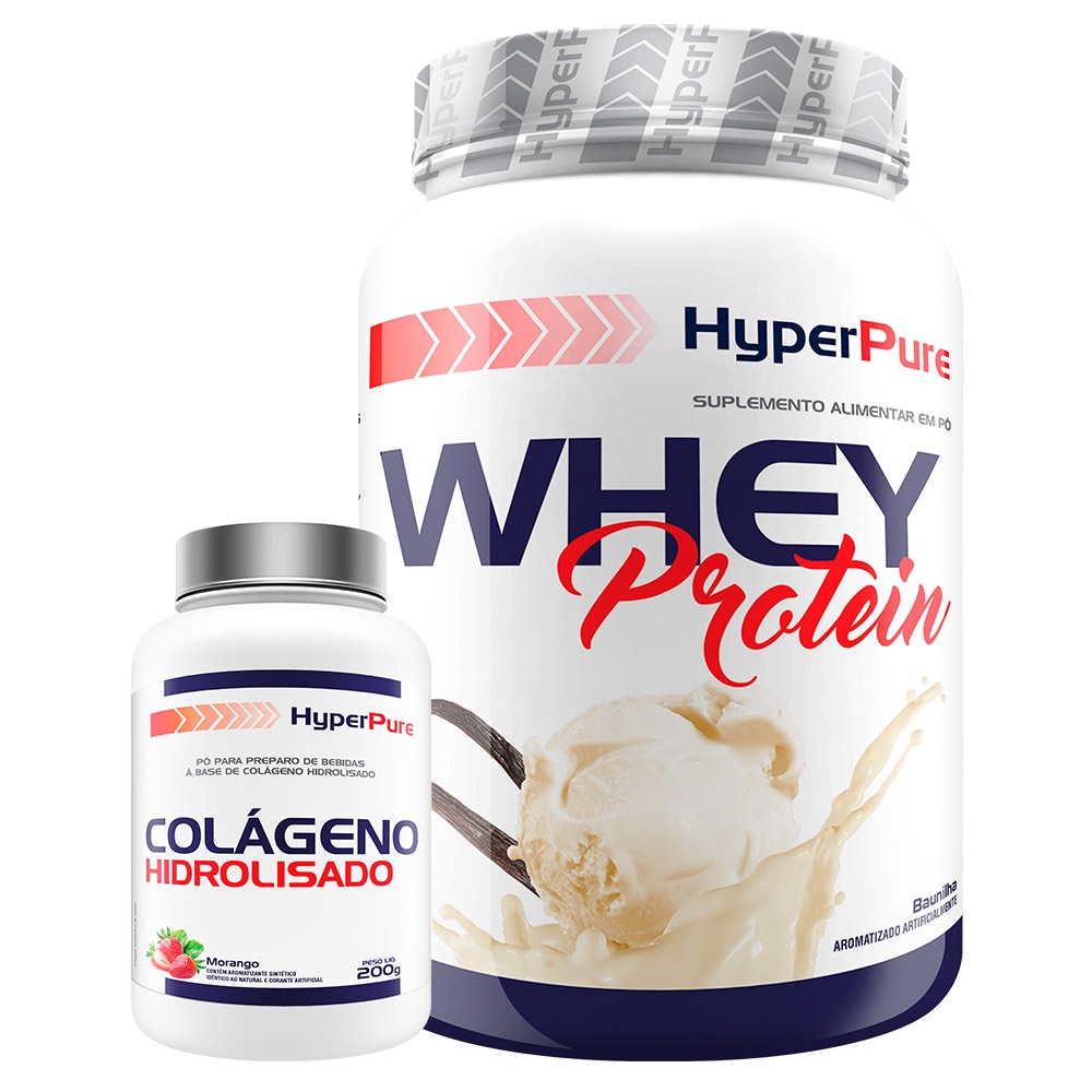 Whey Protein 900g + Colágeno Hidrolisado 200g – Hyperpure Kit para evolução do físico e melhoria do desempenho do treino