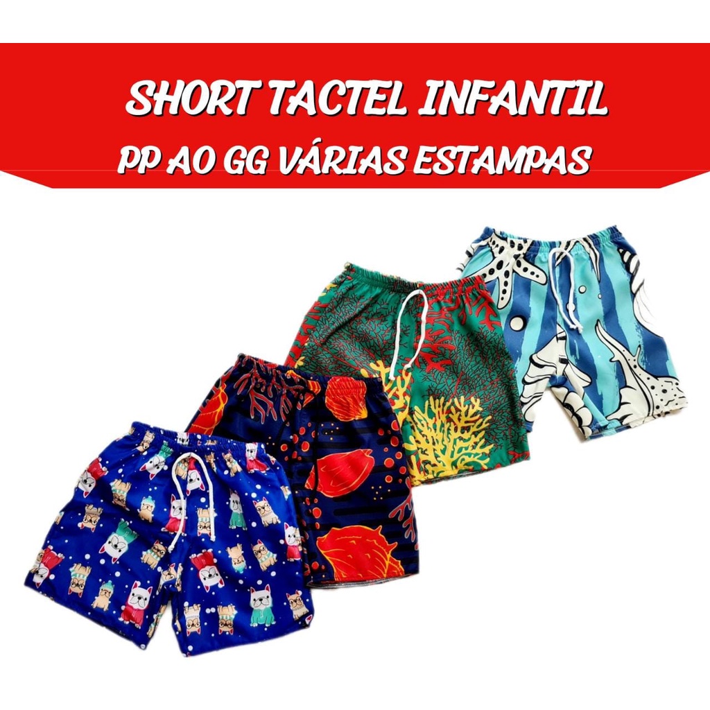 Kit 4 Short Tactel Infantil Masculino Estampado Roupa Infantil Menino ...