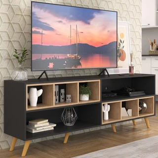 Rack para TV 75" Retrô com Nichos Jazz Multimóveis MP1022 Preto/Rustic/Natural