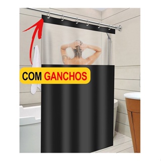 Cortina Para Box Banheiro Com Visor Transparente Com Ganchos em PVC AntiMofo 138x198 Varias Cores Envio Imediato!