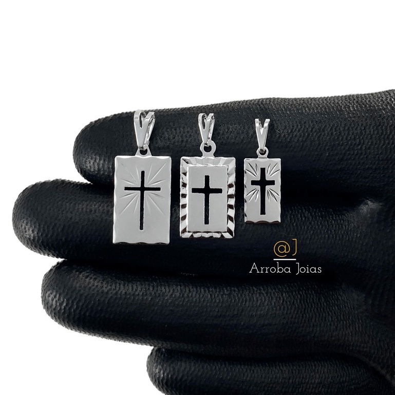 Pingente Medalha de Cruz Vazada Banhado a Prata 925 Masculino Feminino