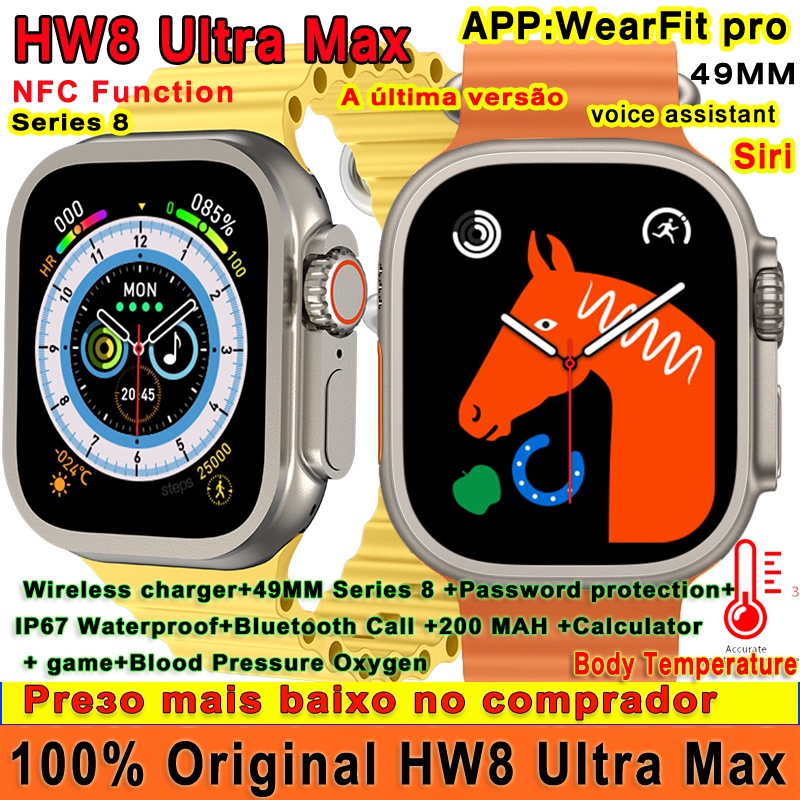 Smartwatch Relógio Inteligente Original HW8 Ultra Max Series 8 NFC 49MM Temperatura Corporal Bluetooth Chamada Glicose No Sangue