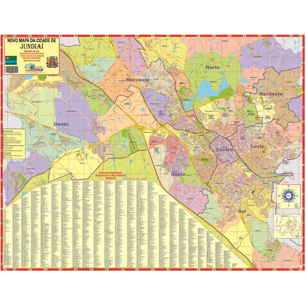 Mapa Jundiaí Politico Rodoviário Escolar Geográfico Poster Guia Ruas ...