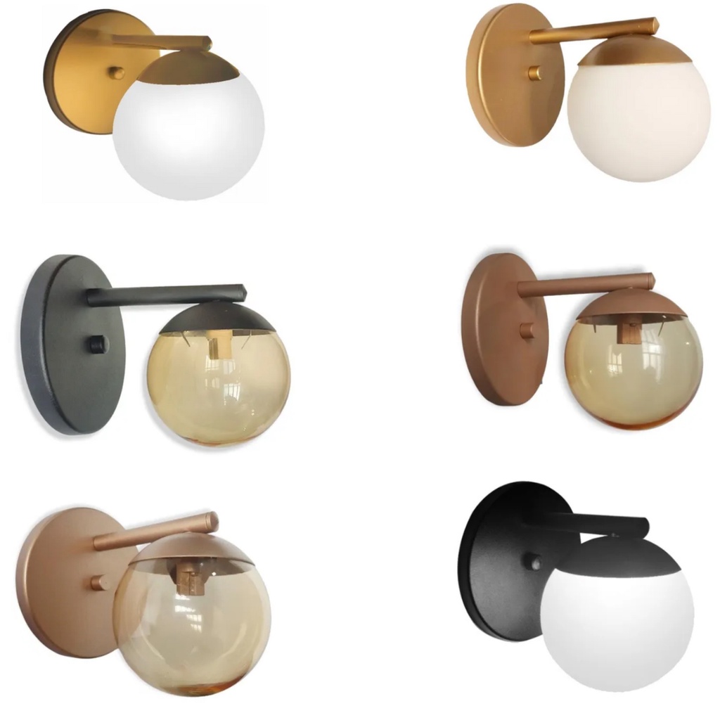 Kit 2 Arandela Globo Jabuticaba Vidro Parede Moon Alumínio G9