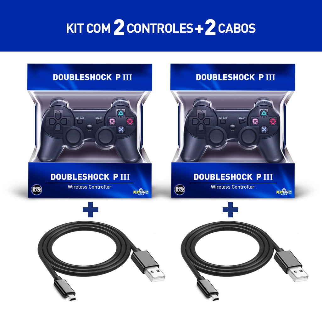 Kit 2 Controle Gamepad Bluetooth Joystick Compatível com PS3 PS4 PC Android  Ios - Vermelho+Azul