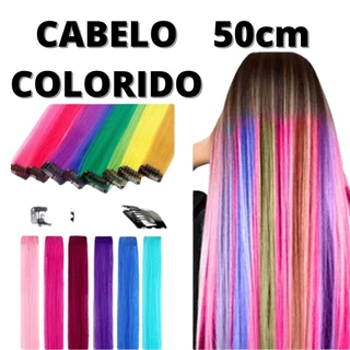 aplique mecha colorida de cabelo, carnaval cabelo colorido 50cm, aplique tic tac colorido