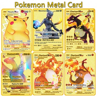 Anime pokemon raro cartões de metal v vmax 25th mewtwo charizard
