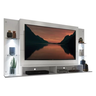 Painel com Suporte TV 60" e 4 Leds Prateleiras de Vidro Vegas Multimóveis Branco