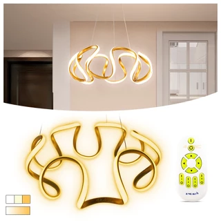Lustre Luminária Led Moderno 55cm Controle Luz 3 Ton Dourado