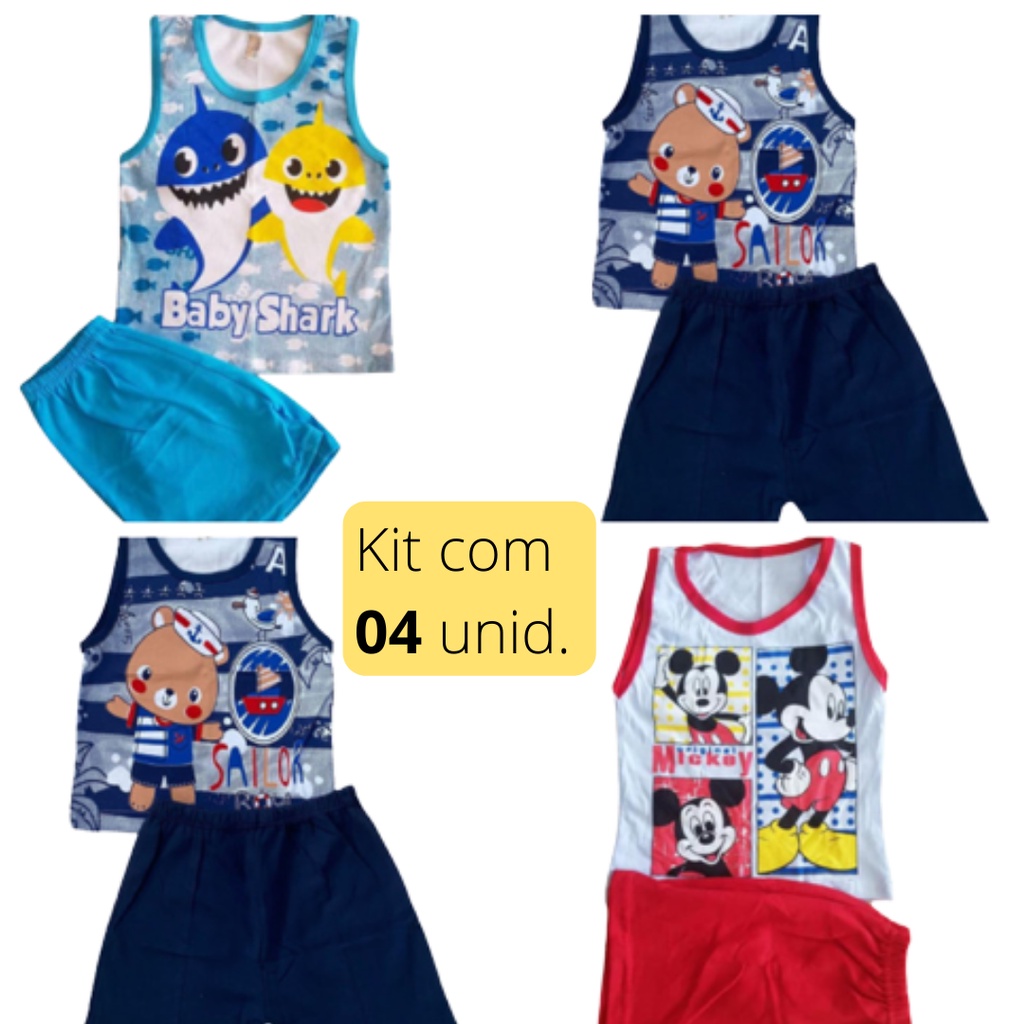 04 (Kit) Conjunto Infantil Masculino em Malha (1 a 3 anos) Roupas de ...