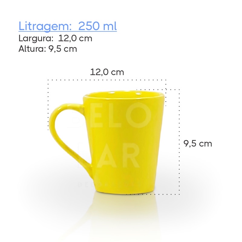 Caneca Tulipa Xícara De Porcelana Amarela 250ml Servir Café Chá