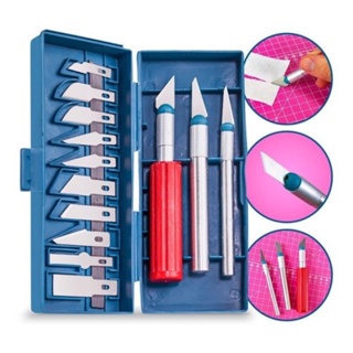 Estilete Precisão Cortador Manual 3 Cabos 13 Laminas Kit Com Maleta