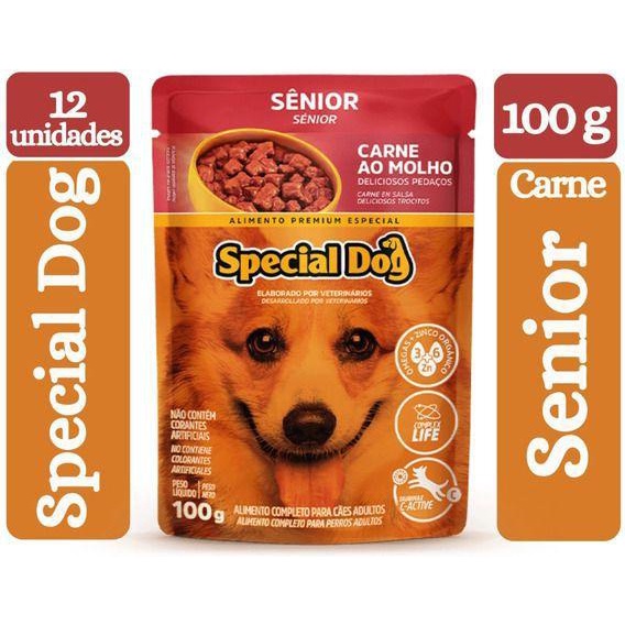 Caixa 12un Ração Úmida Special Dog Sabor Carne Para Cães Sênior