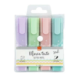 Marca Texto Pastel com Glitter BRW com 4 Cores