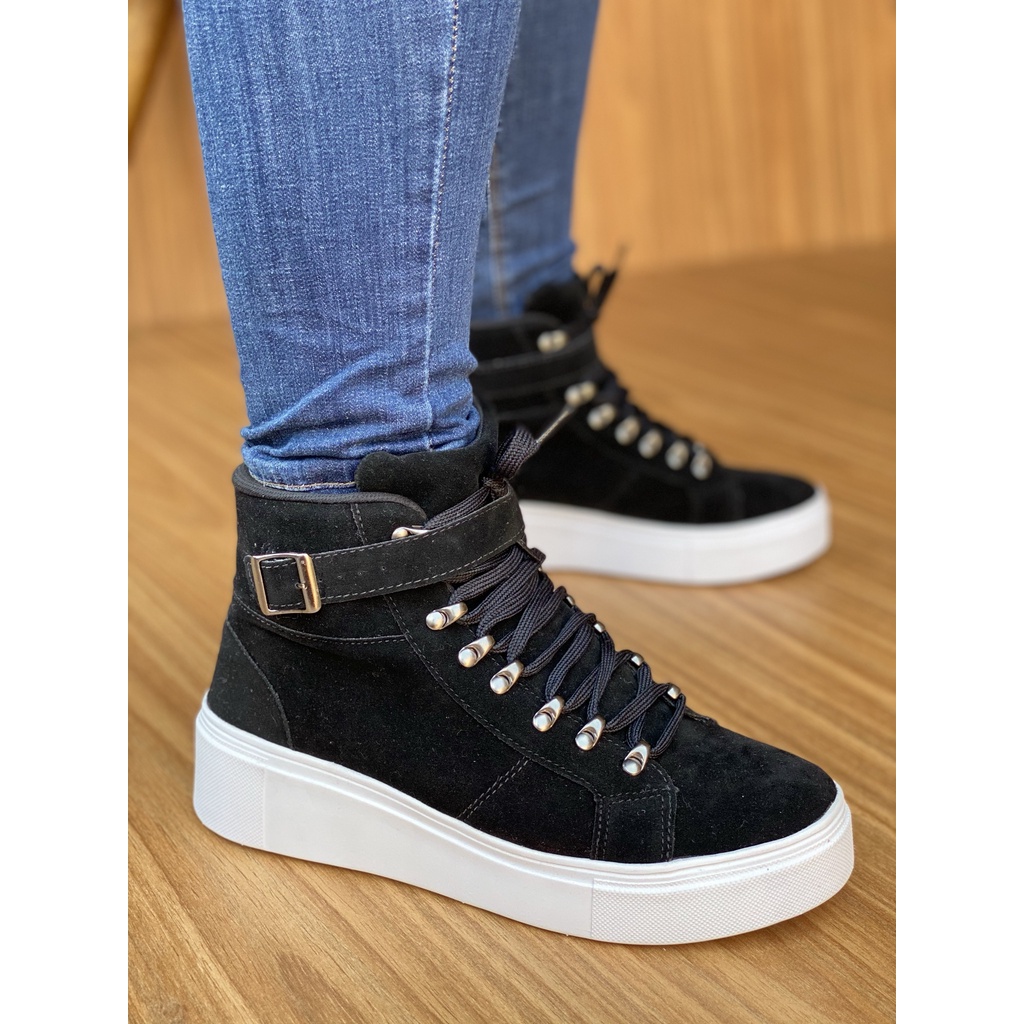 Cano Médio Tenis Botinha Feminino Com Salto Tênis Cano Médio