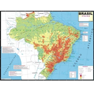 Mapa do Brasil Físico Escolar Poster Geográfico Politico Dobrado