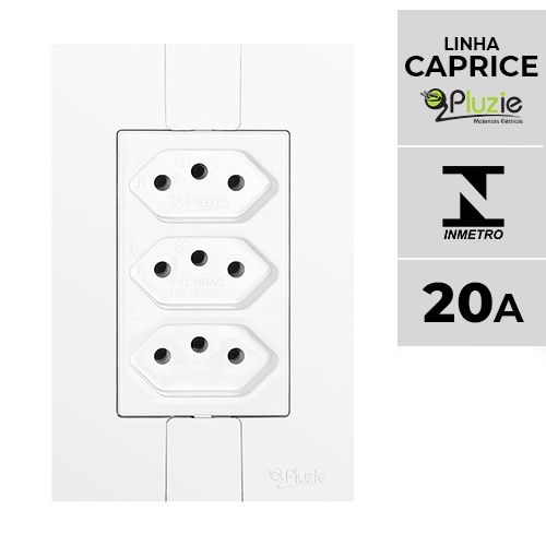 Tomada tripla 20A Caprice Modular Pluzie 4x2 250V