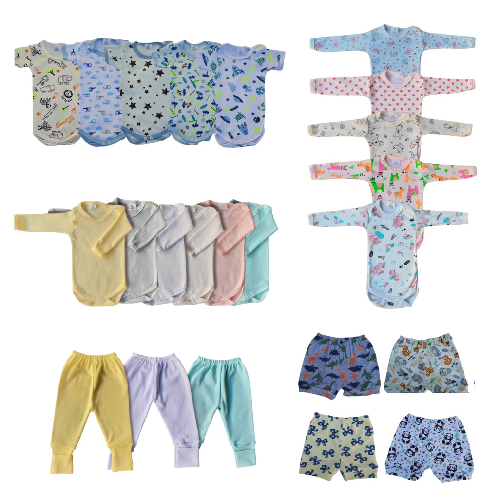 Kit 15 Pçs Roupas Bebê 100% Algodão Enxoval Body Short Mijão | Shopee ...