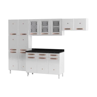 Cozinha de Aço Completa com Balcão Regina Multimóveis Glass CR6139 Branco