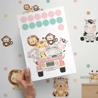 ADESIVOS PARA PAREDE SAFARI AQUARELA - MENINA KIT COM 117 unidades