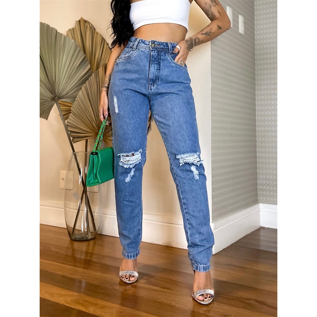 P306 Calça jeans/com corre na perna/despojado/tendência/calças/moda/jeans/estilosa/roupas  feminina/rasgada na perna/coleção22ADDMODAFEMININA