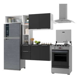 Cozinha Compacta com Armário e Balcão MP2006 Sofia Multimóveis Branca/Preta