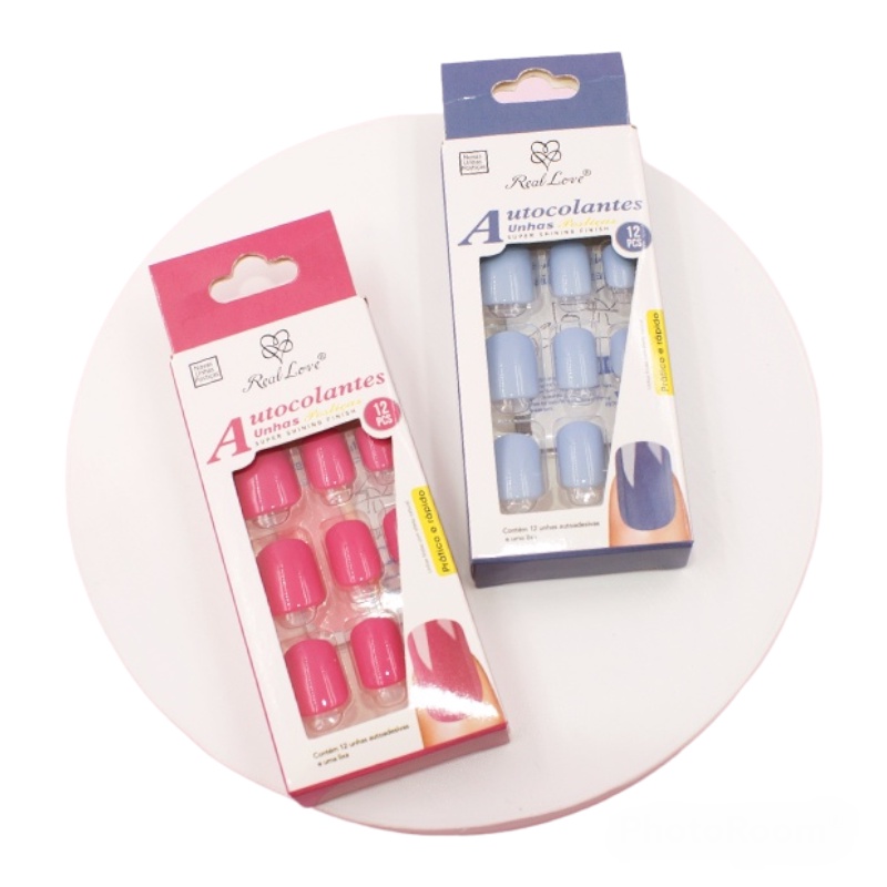 Unhas Postiças Autocolantes Em Gel Com Um Super Efeito Natural c/ 12un Brilhante - Real Love