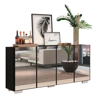 Aparador Buffet com Espelho Multimóveis Vegas com 4 Portas FG3560 Preto/Branco