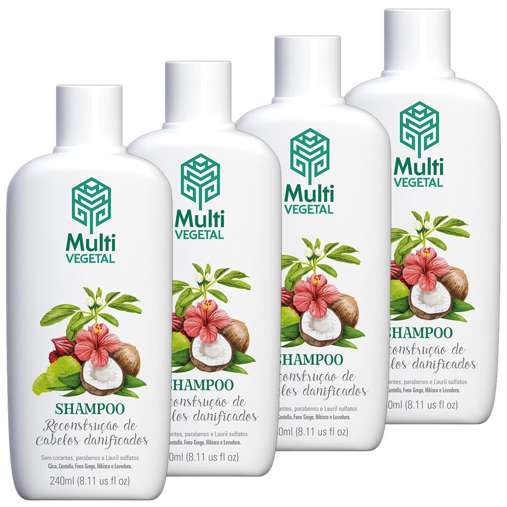 Kit 4 Shampoo Natural de Coco 240ml Multi Vegetal | Shopee Brasil