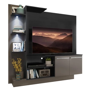 Estante com 2 Leds para TV até 55" Multimóveis Dallas FG3398 Preta/Lacca Fumê