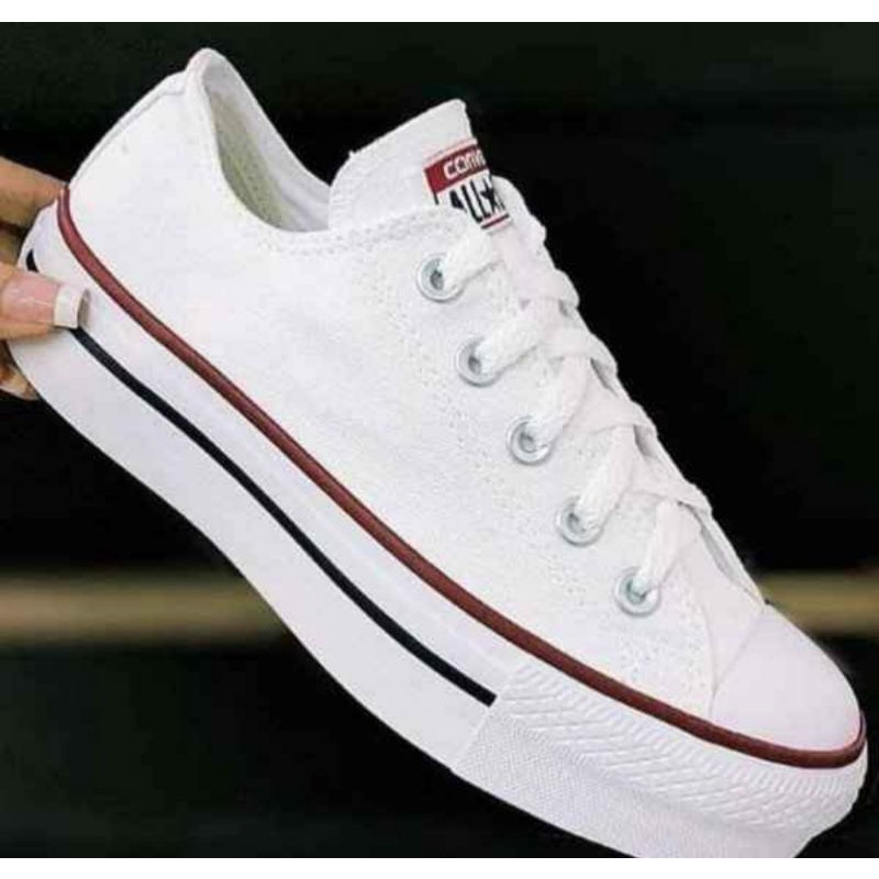 All star plataforma feminino branco couro linha preta - Kepucce Shoes