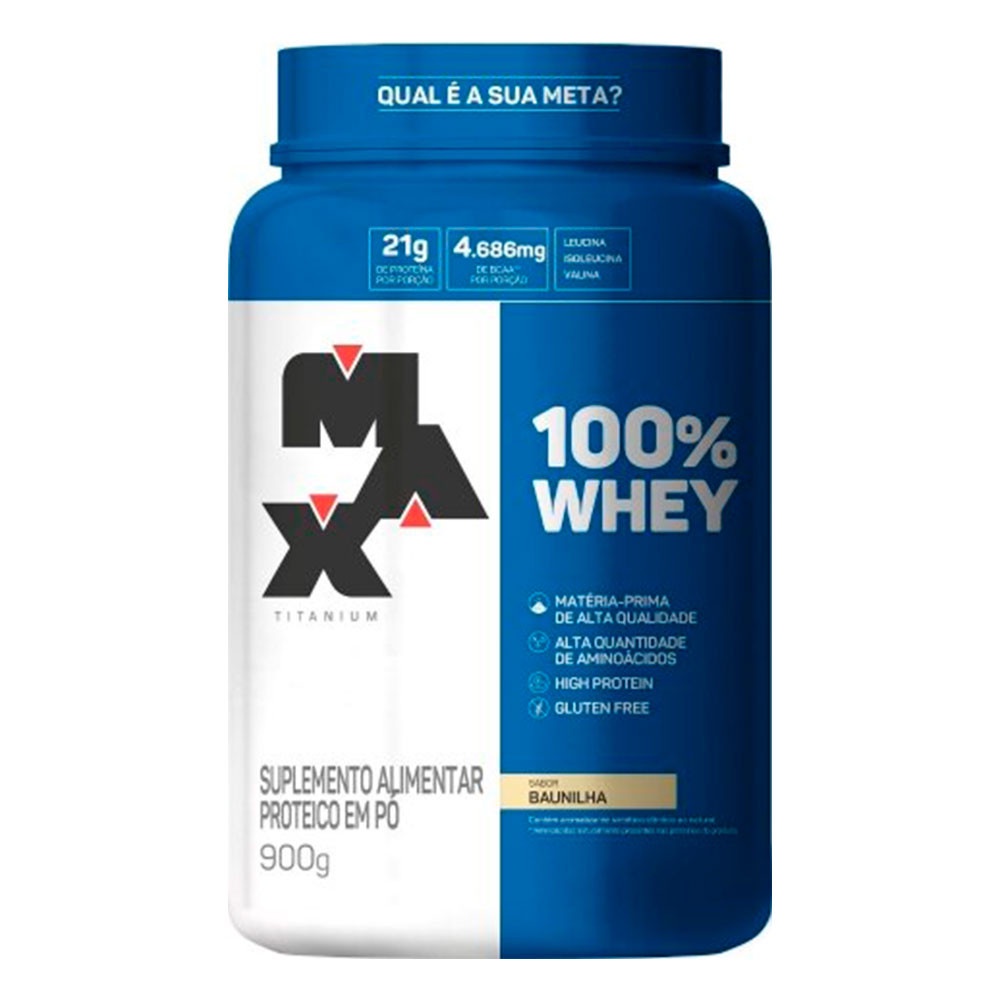 100 Whey Max Titanium 900g 21g de proteína sem Glúten