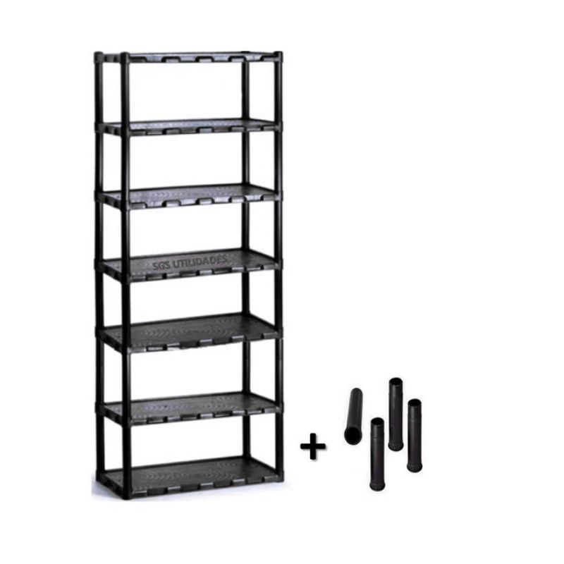 Estante Plástica Modular Preta Com 7 Prateleiras
