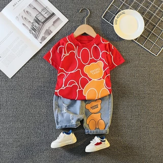 Roupas Infantis Roupa Infantil De Verão Menino Menina Com Camiseta De Bolsa Calção De Urso Cheio 2Pcs/sets Baby Toddler Esportiva 0-5 Anos