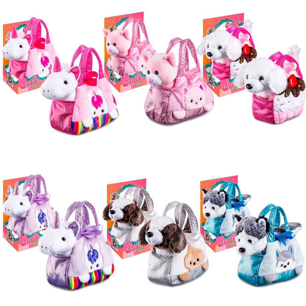 Pelúcia Coleção Cutie HandBags Unicórnio, Husky, Beagle, Gato, Poodle Bolsinha Multikids BR1714