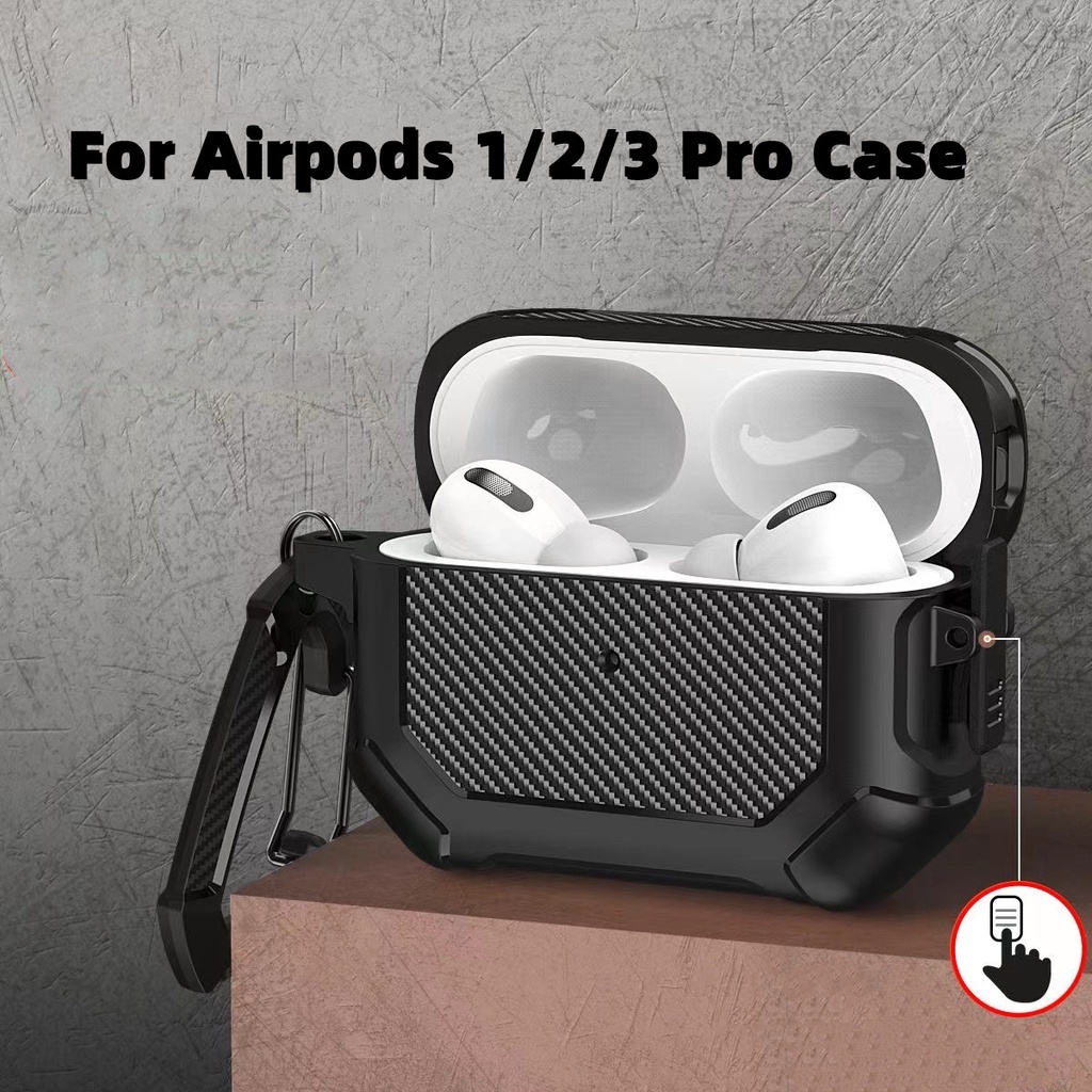 Nova Fibra De Carbono Armadura Para AirPod 3/Pro/2/1 Capa [Trava Segura] Acessórios Fone De Ouvido Capas À Prova De Choque Apple AirPods 3