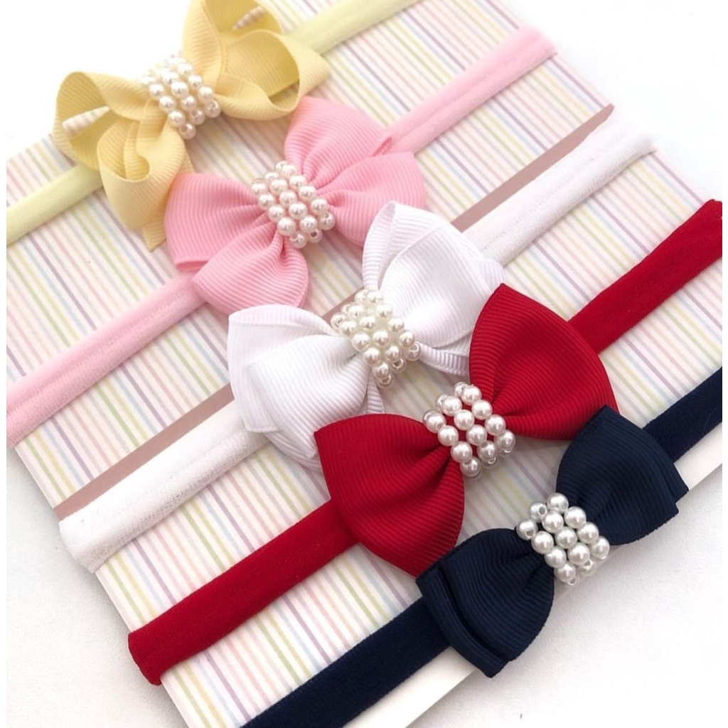 Kit com 5 laços de cabelo luxo pérolas para Bebê menina - Acessórios de ...