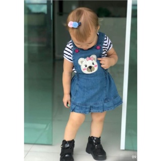 Jardineira jeans infantil store saia