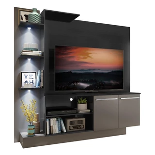 Estante com 3 Leds para TV até 55" Multimóveis Dallas FG3399 Preta/Lacca Fumê