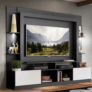 Rack Estante TV 65" com Leds Berlim Multimóveis Preto/Branco