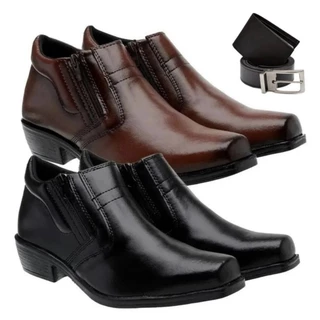 Kit 2 Pares De Bota Coturno Social Confort + Carteira E Cinto