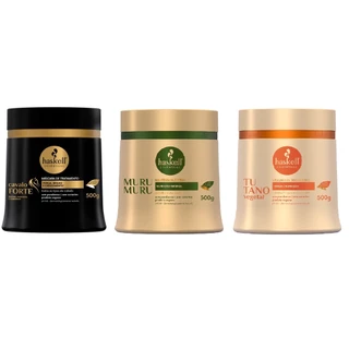 Kit Cronograma Capilar Haskell Máscara Cavalo Forte 500g, Máscara Murumuru 500g, Máscara Tutano Vegetal 500g