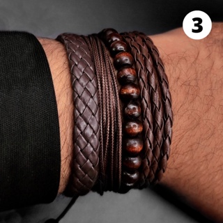 Pulseira Masculina Couro ou Pedra Várias Opções