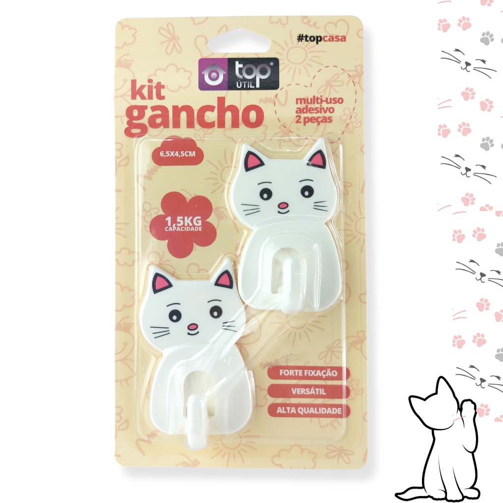 Kit Gancho Multiuso Autoadesivo 6,5 X 4,5CM - TOP