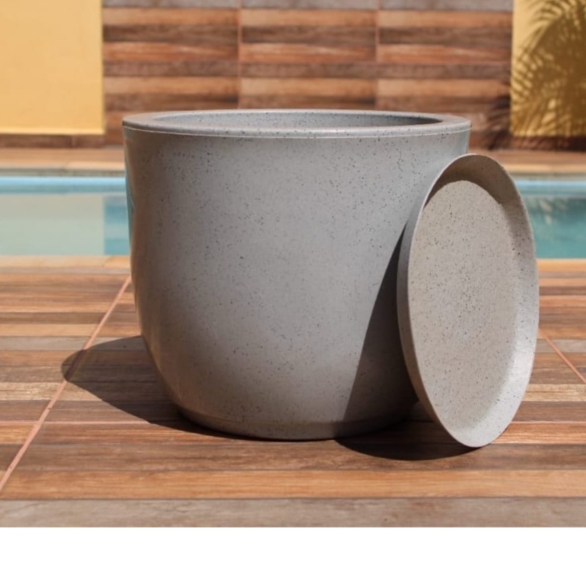 Vaso para Planta Bojo Liso Moderno Grande 40x37 N3 com Prato Coletor