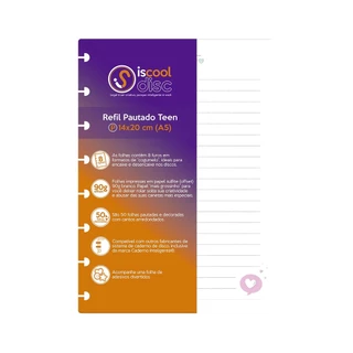 Refil Caderno De Disco Pautado IsCool Inteligente Criativo Teen 50 Folhas 90g