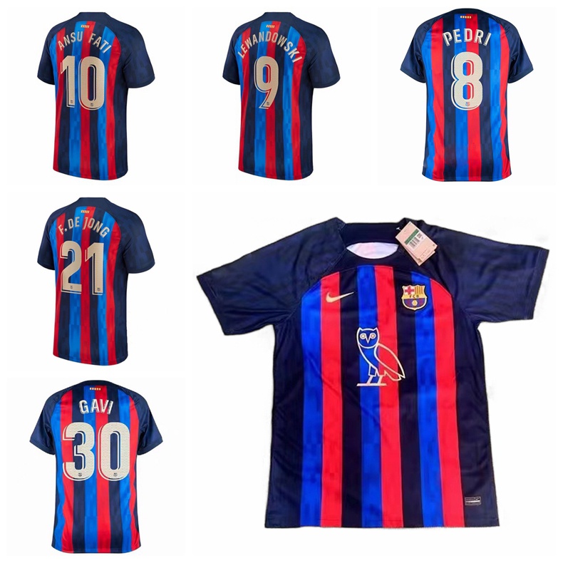 2022-23 Temporada Barcelona X OVO Drake Camisa De Futebol Jersey Lewandowski Fati Gavi Pedri De Jong Camisas Esportivas