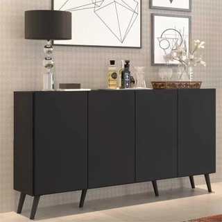 Aparador Buffet Retrô Multimóveis Veneza 4 Portas FG3556 Preto