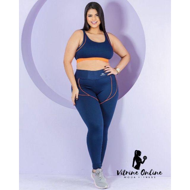 Conjunto Calça Viés Duplo + Top Extra Fitness Midi Plus Size GG EXG/ Moda  Feminina Academia