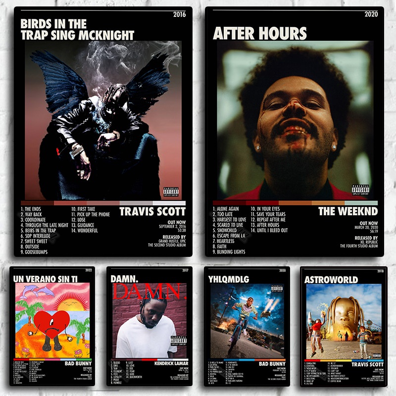 Álbum De Música Star Hot Bad Bunny The Weeknd Travis Scott Rap Poster Hip Hop Pôsteres Para Pintura De Sala De Estar Arte Decoração De Parede
